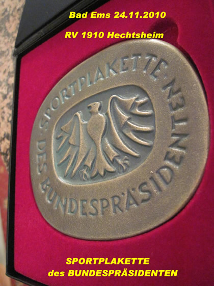 Foto: &bdquo;Sportplakette des Bundespr&auml;sidenten&ldquo; Radfahrer-Vereins 1910 Hechtsheim e. V.